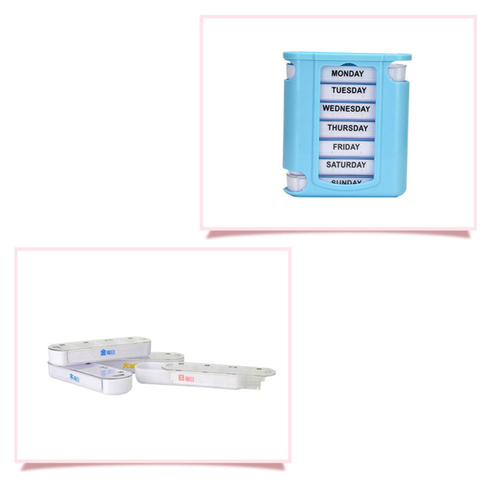 7 Days Portable Medicine Pill Box 7 Layers Plastic Blue White 130x115x40mm