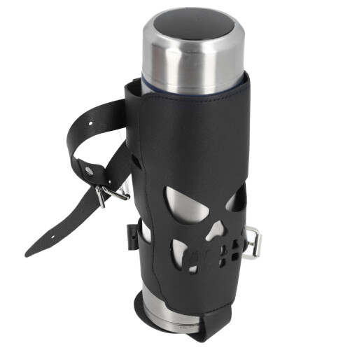 Motorcycle Cup Holder PU Leather Skeleton Wrap Around Fits 500ml Water Bottle