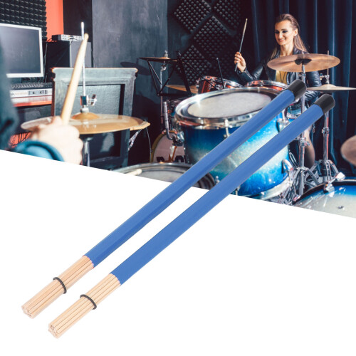 2Pcs Bamboo Drum Brush Percussion Tool Set Blue for Drums and Instruments