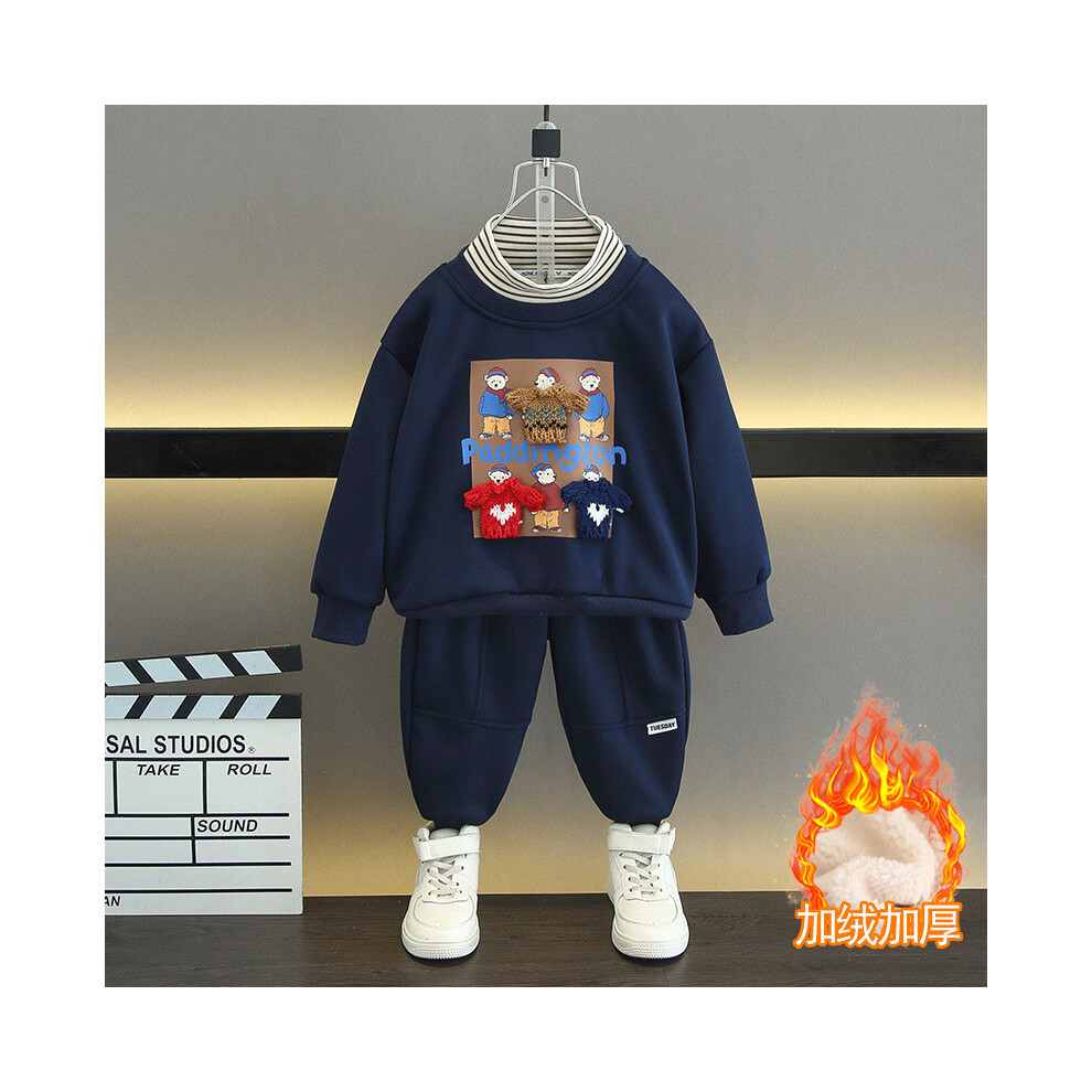 (Navy Fleece, 150cm) Boys Korean Stylish Sweatshirt Set Cozy Long Sleeve Outfit For Autumn Playtime Winter And-image-OPC-PJBKW6Q-NEW