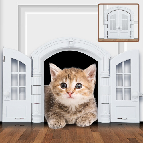 Interior Cat Door - Durable Plastic & ABS, 24x27.5x7.2cm White