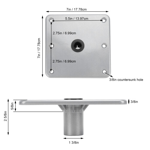 7in x 7in Boat Seat Base, Alum., 3/4in Pin Socket 1