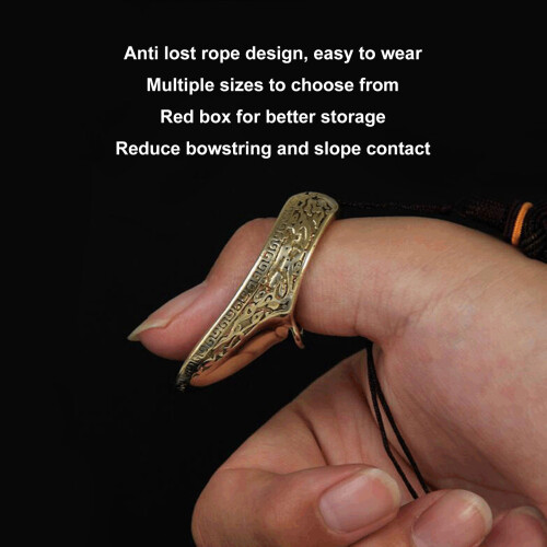 Copper Archery Thumb Rings with Engraved Pattern and Anti-Lost Rope 23mm 2