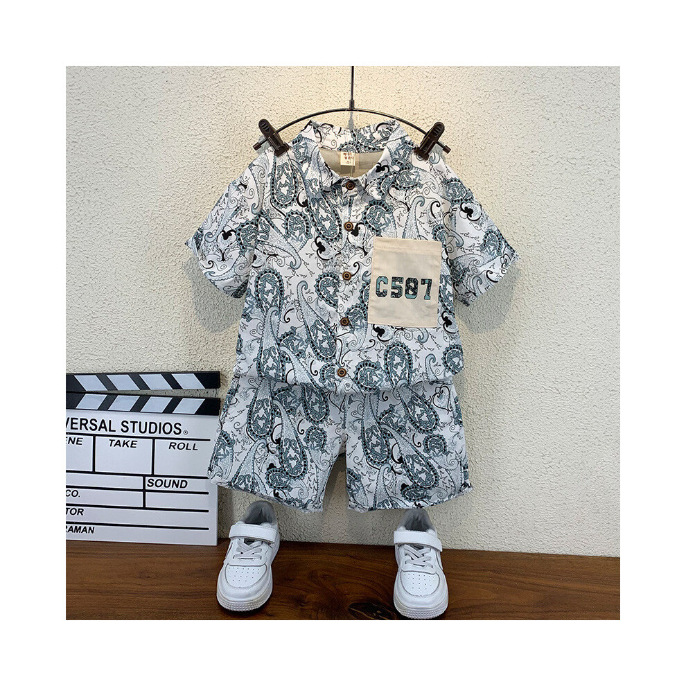 (Green, 150cm) Chic Adorable And Boys Summer Clothing Set With Soft Cotton Short Sleeve Shirt And Casual Pants-image-OPC-PJBMBTF-NEW