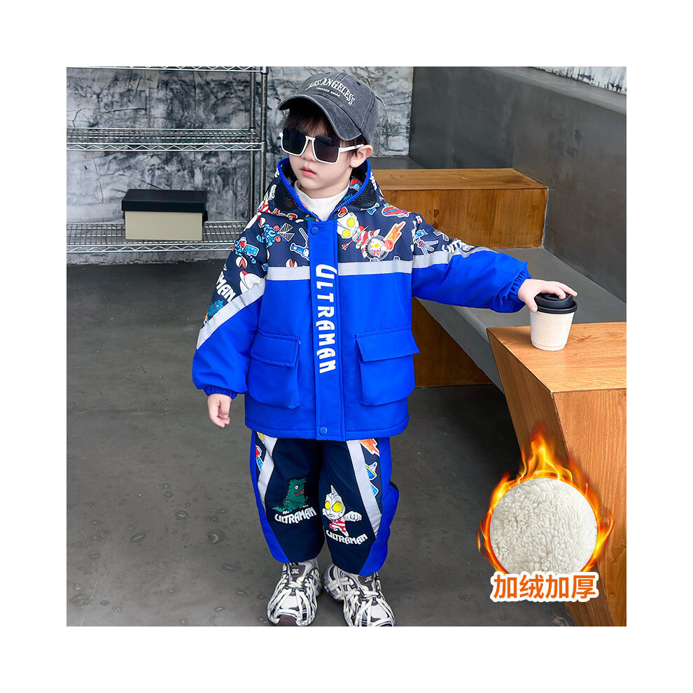 (Blue, 130cm) Ultraman Adorable Boys Warm Fleece Jacket And Pants Set For Winter Fashion Ages 3 To 8-image-OPC-PJBMCJS-NEW