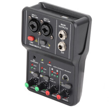 Mezclador de audio USB de 2 canales con alimentación phantom de 48V para grabación en casa y karaoke.