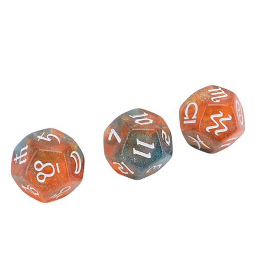 3 Stück 12-seitiges Glitzer Typ-2 astrologische Würfelset 1