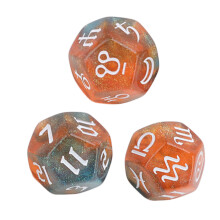 Set de dados astrológicos de 3 piezas Tipo 2 de 12 caras con purpurina