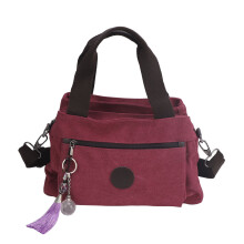 Vintage-Leinen-Tasche Große Kapazität Legere Mehrere Fächer Canvas-Handtasche für Frauen Rot