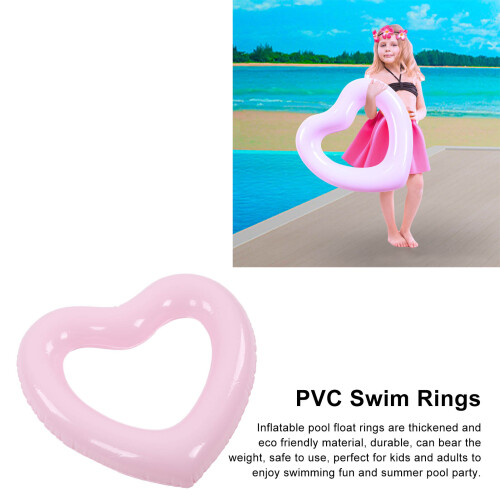 Heart Shaped Inflatable Pool Float Ring 45cm Pink, Tear-Resistant PVC 2
