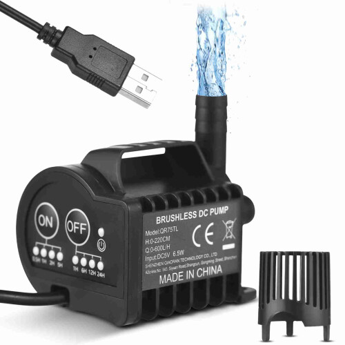 Mini 5V Water Pump 600L/H 7.2ft Lift USB Powered and Timer 2