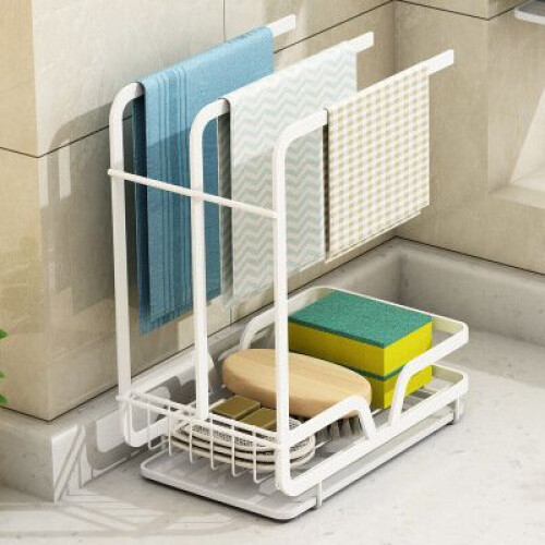 Kitchen sponge holder with drain pan for kitchen sink, kitchen countertop holder sponge brush holder