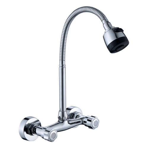 Wall-mounted two-handle kitchen faucet, brass shower basin faucet, two-hole cold