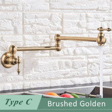 Senlesen brushed nickel kitchen faucet, brass, wall-mounted, swivel, folding spout