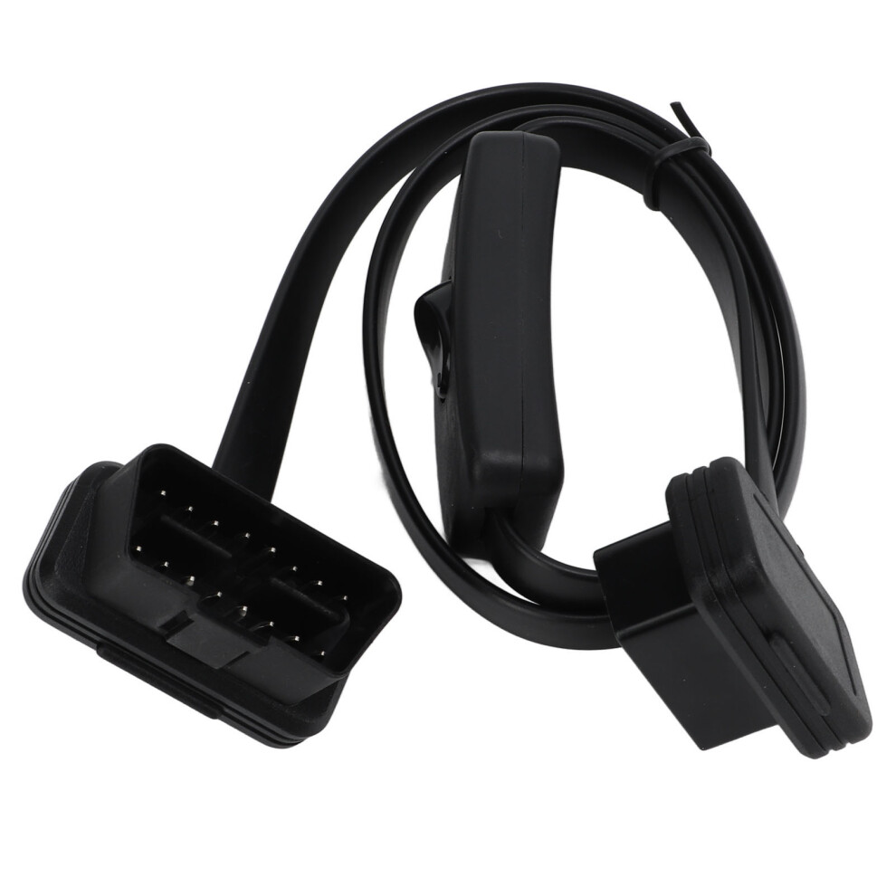 Obd2 16 Pin Flat Cord Extension Cable With Switch Female Connector Male Black 4941332860008