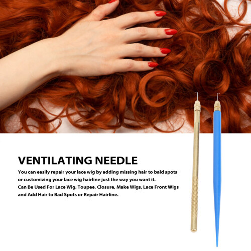 2pcs Ventilating Lace Wig Needle Holders Brass & Plastic Crochet Hooks 2