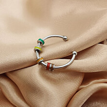 Rotating Enamel Finger Ring 316L Steel Anxiety Relief Beaded Open Ring