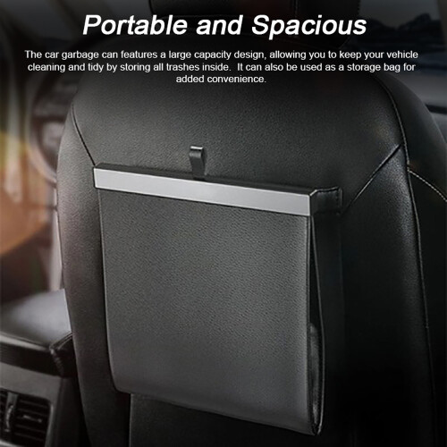 Foldable Leather Car Trash Can 275x260mm Waterproof Organizer Black 1