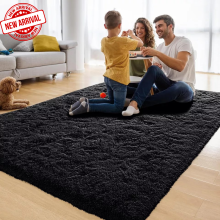 (120 x 170 cm (4ft x 5ft 6in), Black) Xtra Large Area Rugs Nonslip Soft Shaggy Fluffy Rug Livingroom Bedroom Lounge Carpets