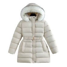 (Beige, 4-5Years) Kids Girls' Coat Fur Hooded Parka Jacket Warm Long