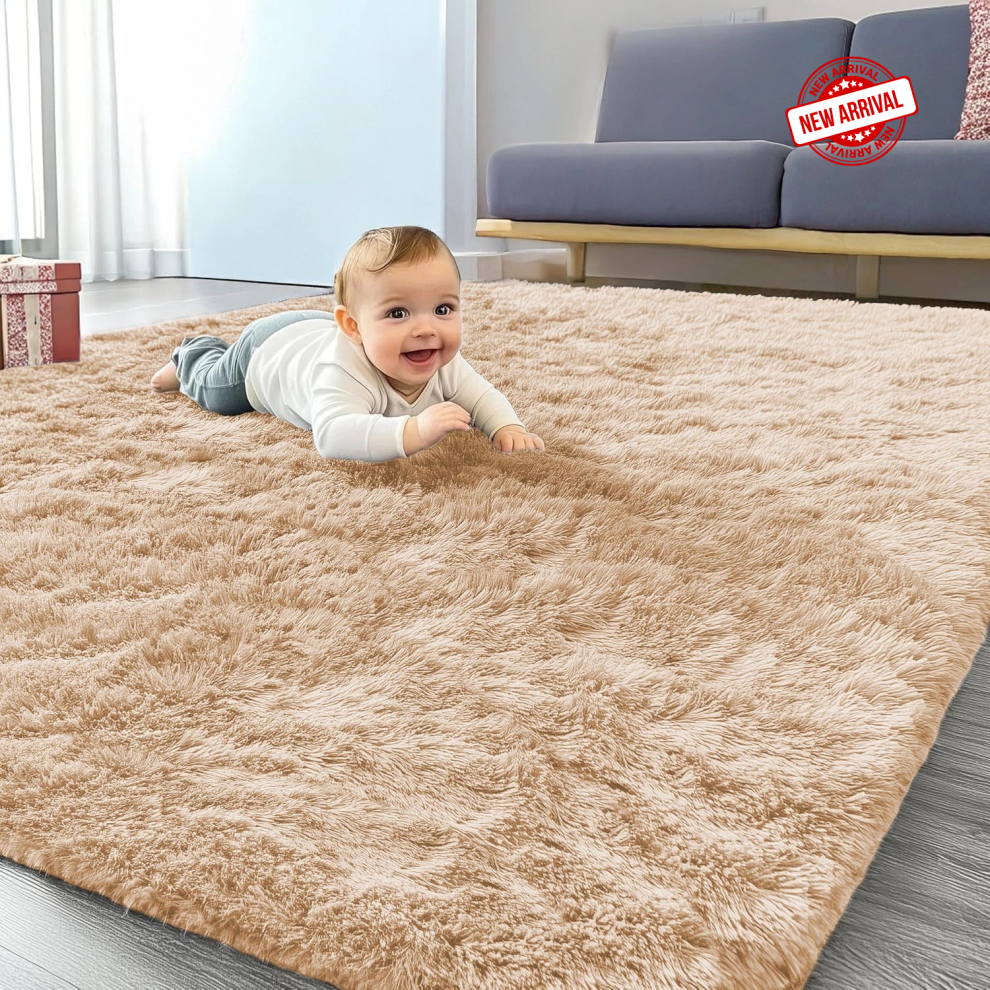 Moonlight Bedding Limited (160 X 230 Cm (5Ft 3In X 7Ft 6In), Beige) Xtra Large Area Rugs Nonslip Soft Shaggy Fluffy Rug Livingroom Bedroom Lounge Carpets Black