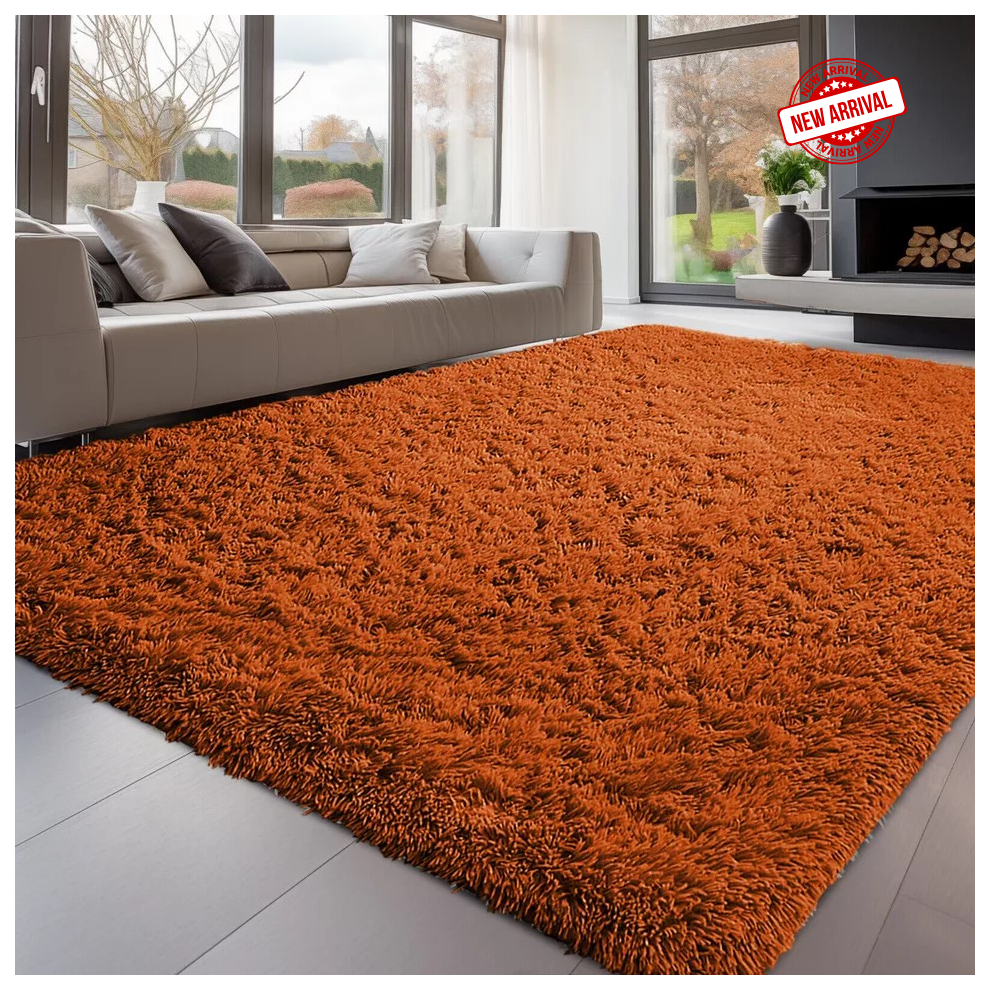 Moonlight Bedding Limited (160 X 230 Cm (5Ft 3In X 7Ft 6In), Rust) Xtra Large Area Rugs Nonslip Soft Shaggy Fluffy Rug Livingroom Bedroom Lounge Carpets Orange