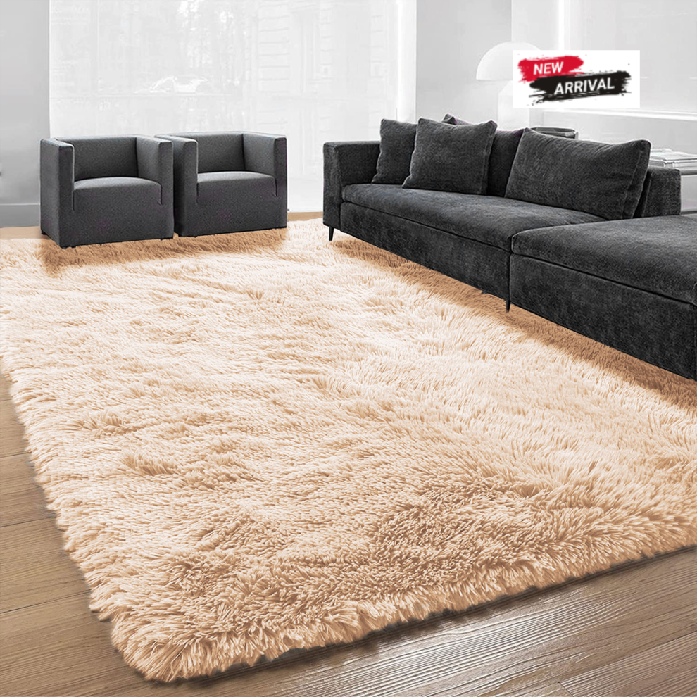 Moonlight Bedding Limited (200 X 290 Cm (6Ft 6In X 9Ft 5In), Beige) Xtra Large Area Rugs Nonslip Soft Shaggy Fluffy Rug Livingroom Bedroom Lounge Carpets Black