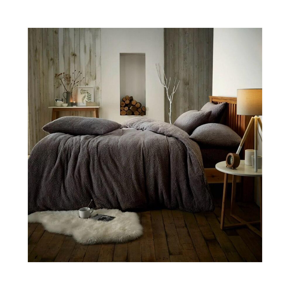 (Charcoal, Single Teddy Fleece Duvet Cover) Teddy Bear Fleece Duvet Cover with Pillowcase - Single Double King Fluffy Warm Bedding Set-image-OPC-PJBNHRP-NEW