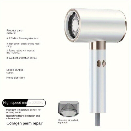 Powerful professional hair dryer with ionic technology, pearl white