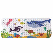 Kinder-Badematte mit Cartoon-Motiv, extra lang, rutschfest, mit Saugnapf, Duschmatte (Seefisch) (4-DW) – Farbe