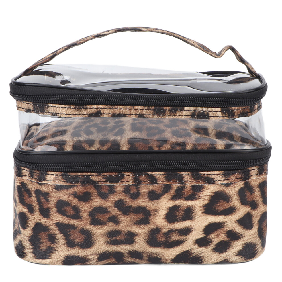 Double Layer PVC Leopard Print Cosmetic Bag, Large Capacity, Zipper Opening