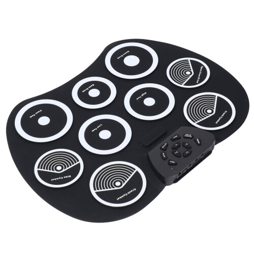 Portable 9-Pad Electric Roll Up Drum Set Lightweight Silicone Practice Kit