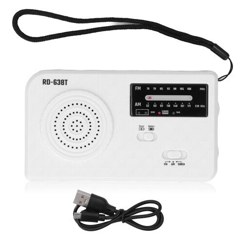Radio solar de manivela blanca 500mAh 280g USB/AM/FM 1