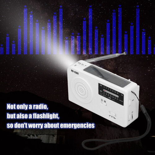 Radio solar de manivela blanca 500mAh 280g USB/AM/FM 2