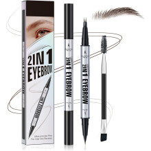 (Deep Brown) 2 in 1 Eyebrow Pencil, Double-headed Brow Ink Eyebrow Pen, Liquid Brow Pencil Long Lasting Women Cosmetics, Eyebrow brush included