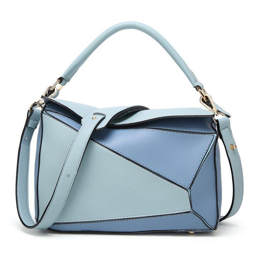 (blue) Women Crossbody Bag Shoulder Bag Large Bag Single Shoulder Diagonal Hand-held Hit Color Pillow Female Bag Solid Geometry