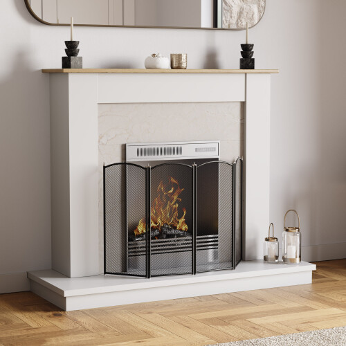 Stanton 4 Panel Folding Fire Screen Guard Black