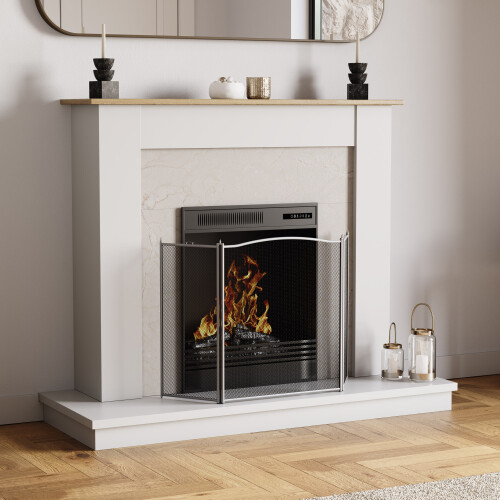 Denton 3 Panel Folding Fire Screen Guard - Pewter