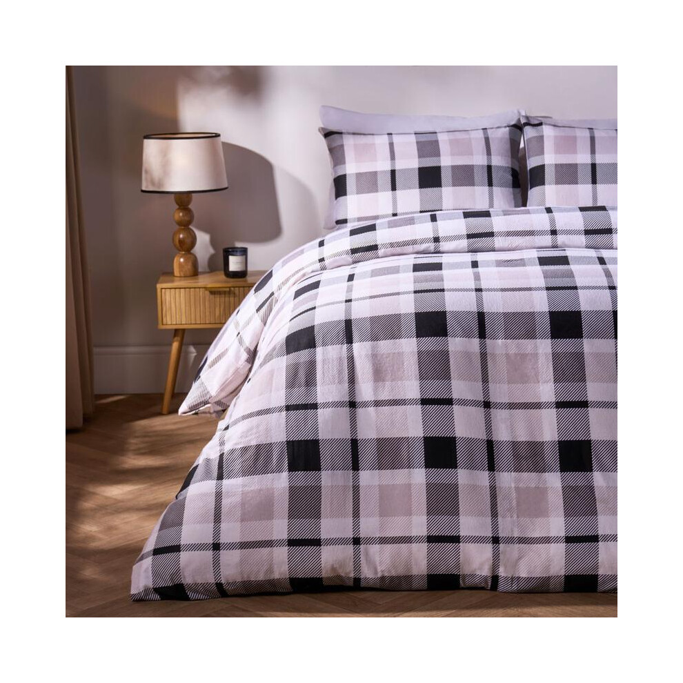 (Mono Farmers, Super King) 100% Brushed Cotton Check Duvet Set Soft Cosy Warm Plump Plush Classic Tartan Aspen Farmers Flannelette Duvet Cover With Pi-image-OPC-PJBNXRK-NEW