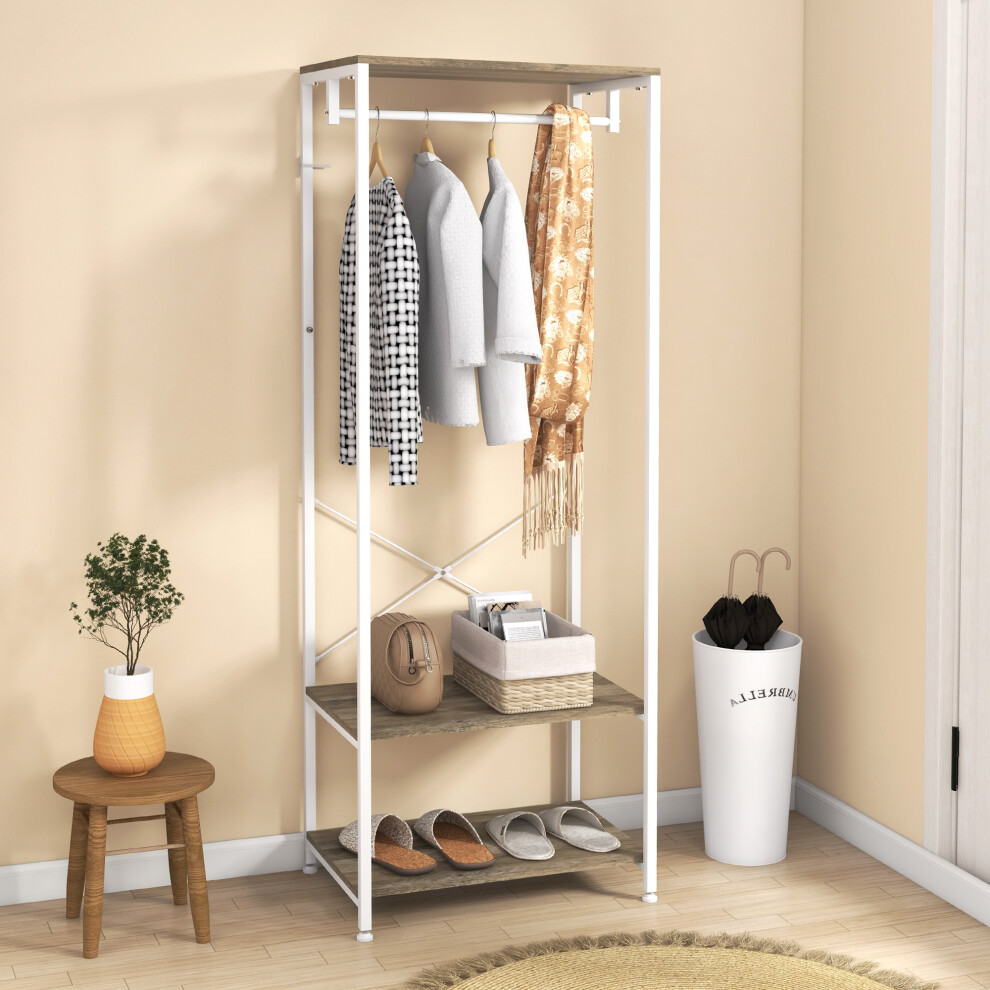 HOMCOM Grey 2 Shelf Shoe Storage with Coat Rack - Image 3