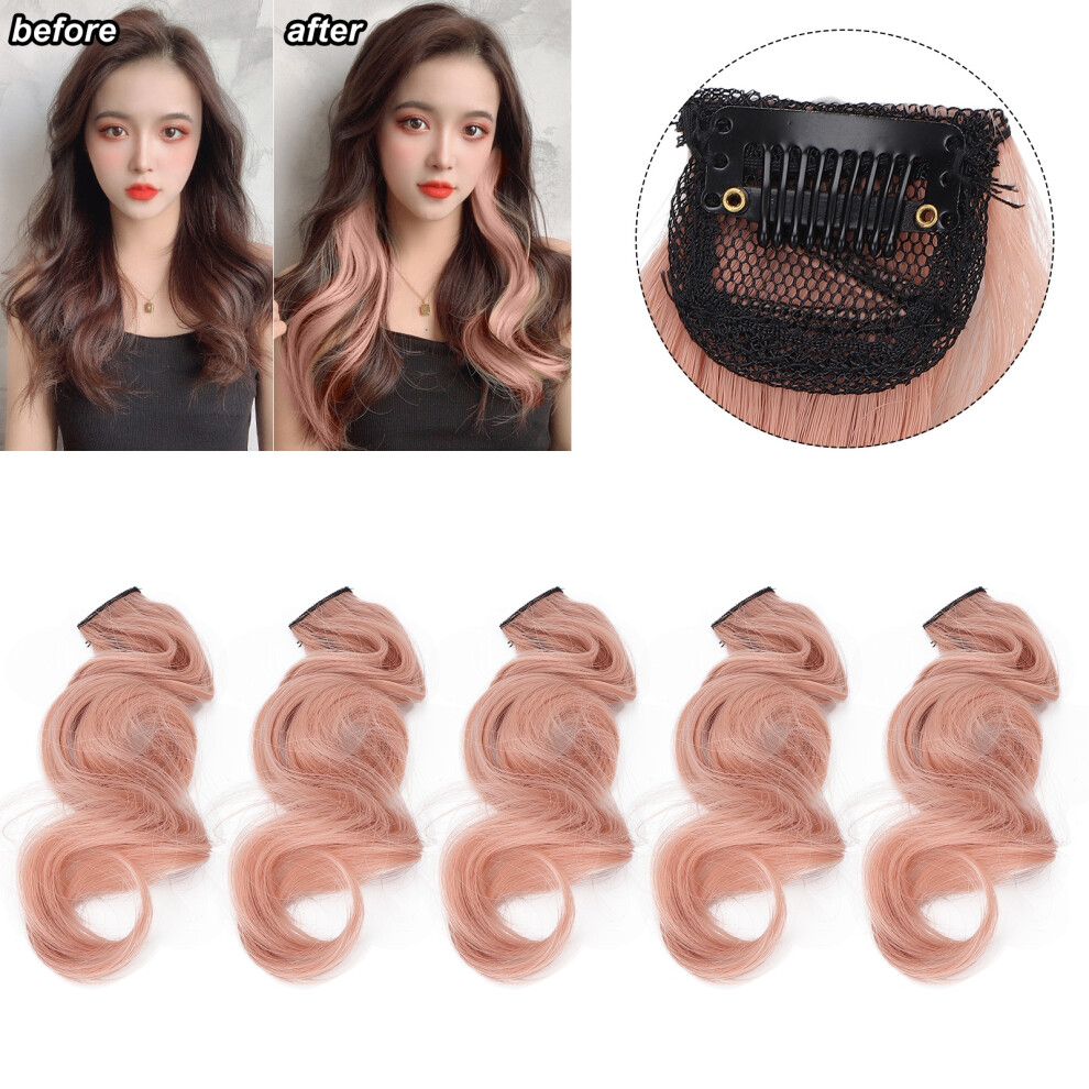 Unisex Pink 5Pcs Curly Colored Clip-In Hair Extensions For Women - Grapefruit