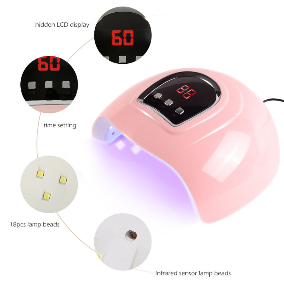 White 54W Nail Lamp Uv/Led Phototherapy Dryer With Timer - Professional Finish