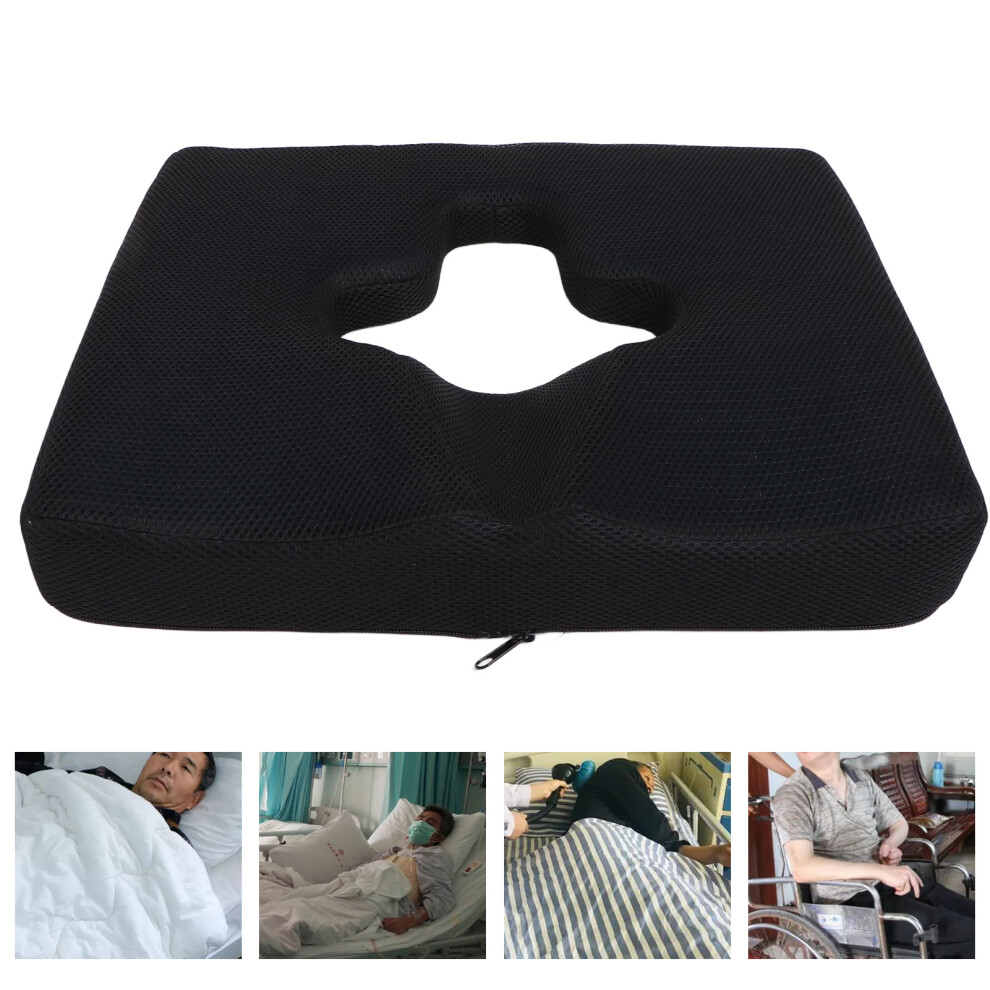 Prevent Bedsore Cushion Black 45x38x7cm Breathable Fiber for Wheelchair