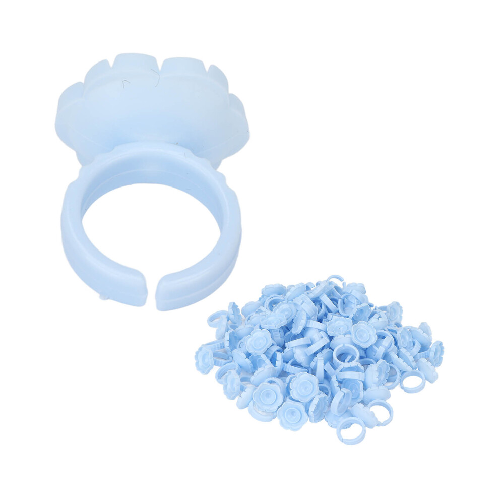 Blue 100Pcs Flower Glue Rings For Eyelash Extensions, 1.8Cm Diameter