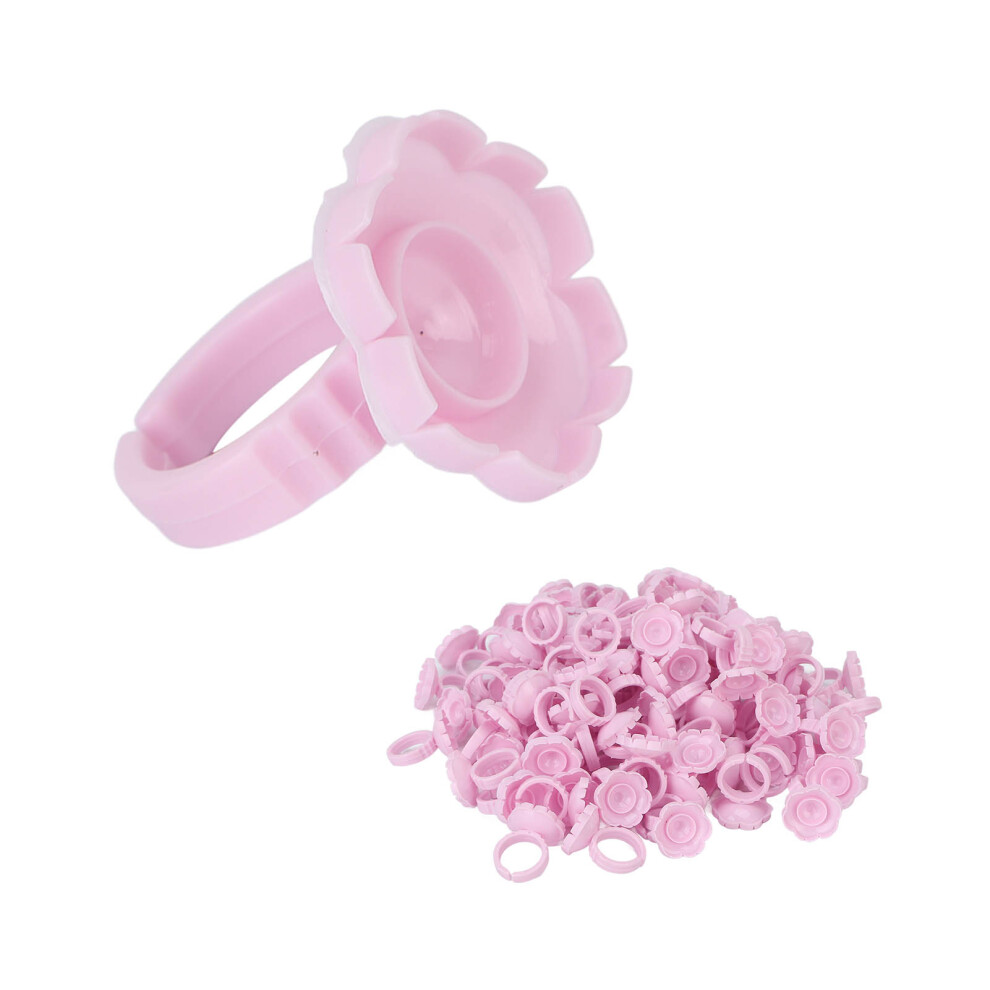 Pink 100Pcs Flower Glue Rings For Eyelash Extension, 1.8Cm Diameter