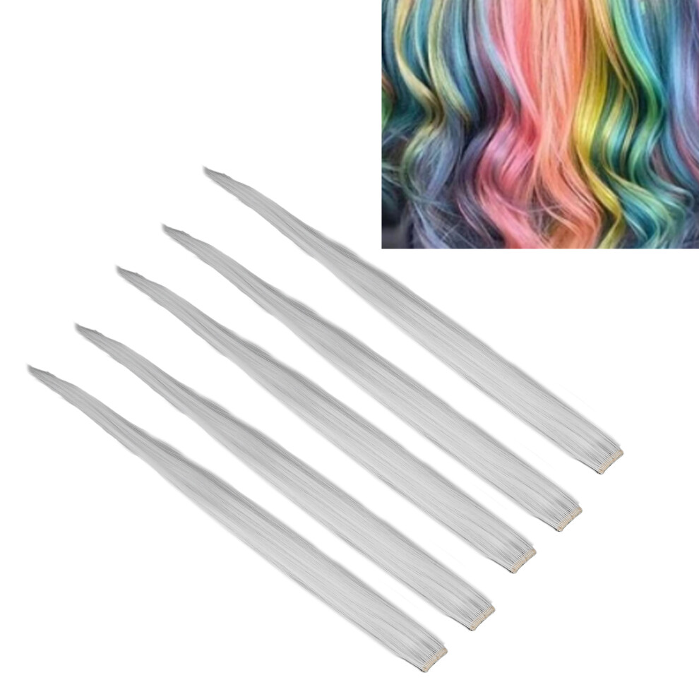5pcs White Hair Clip Extensions for Cosplay & Parties - Easy Style