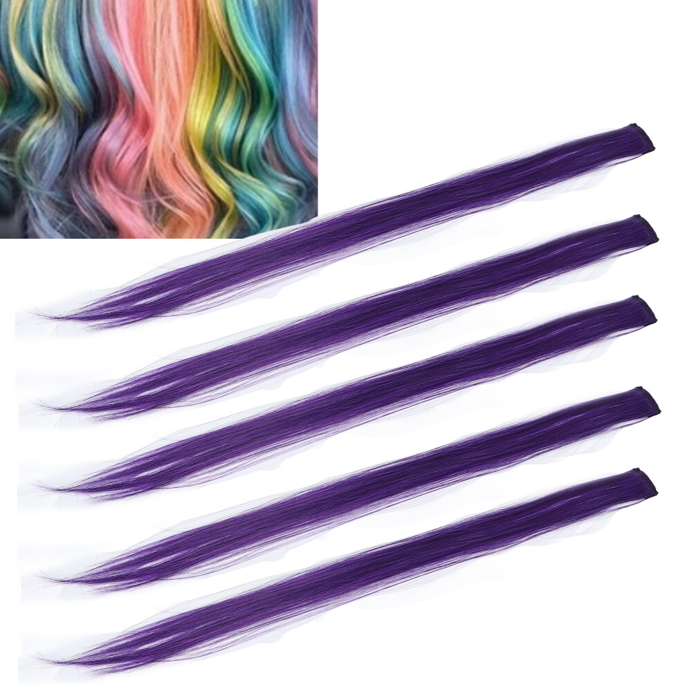 Party-Ready 5pcs Purple Hair Extension Clips for Women Cosplay Fun