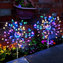 (2 Pack, Multi-colored) Solar Lights Outdoor Waterproof: Garden Light Solar Powered for Outside Decorative - Fairy Light Cloured Lighting for Fence Patio
