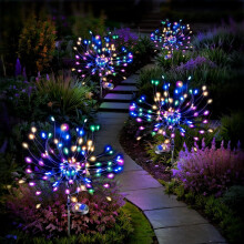 (4 Pack, Multi-colored) Solar Lights Outdoor Waterproof: Garden Light Solar Powered for Outside Decorative - Fairy Light Cloured Lighting for Fence Patio
