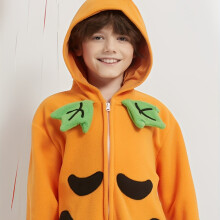 (Orange, 4-5Y) Warm Thickened Fleece Boys' Halloween Pumpkin Skull Onesie | Long Sleeve Pajamas & Party Costume, Toddler & Kids Sleepwear